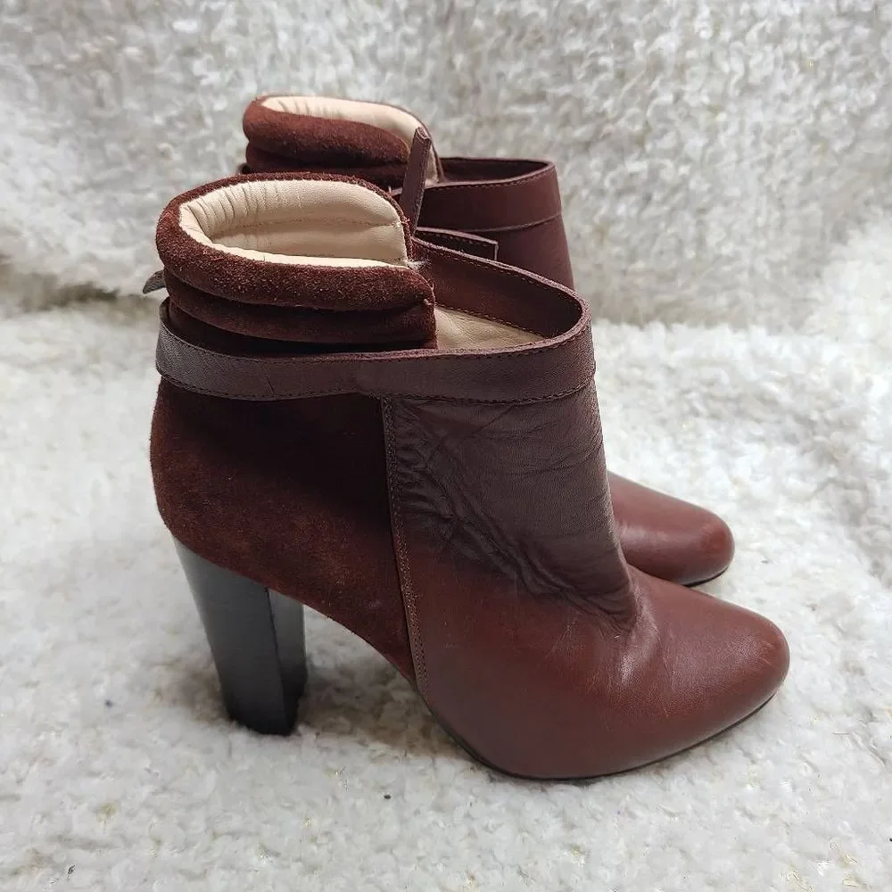 Reiss Burgundy Leather Side Zip Ankle Boots size 37‎